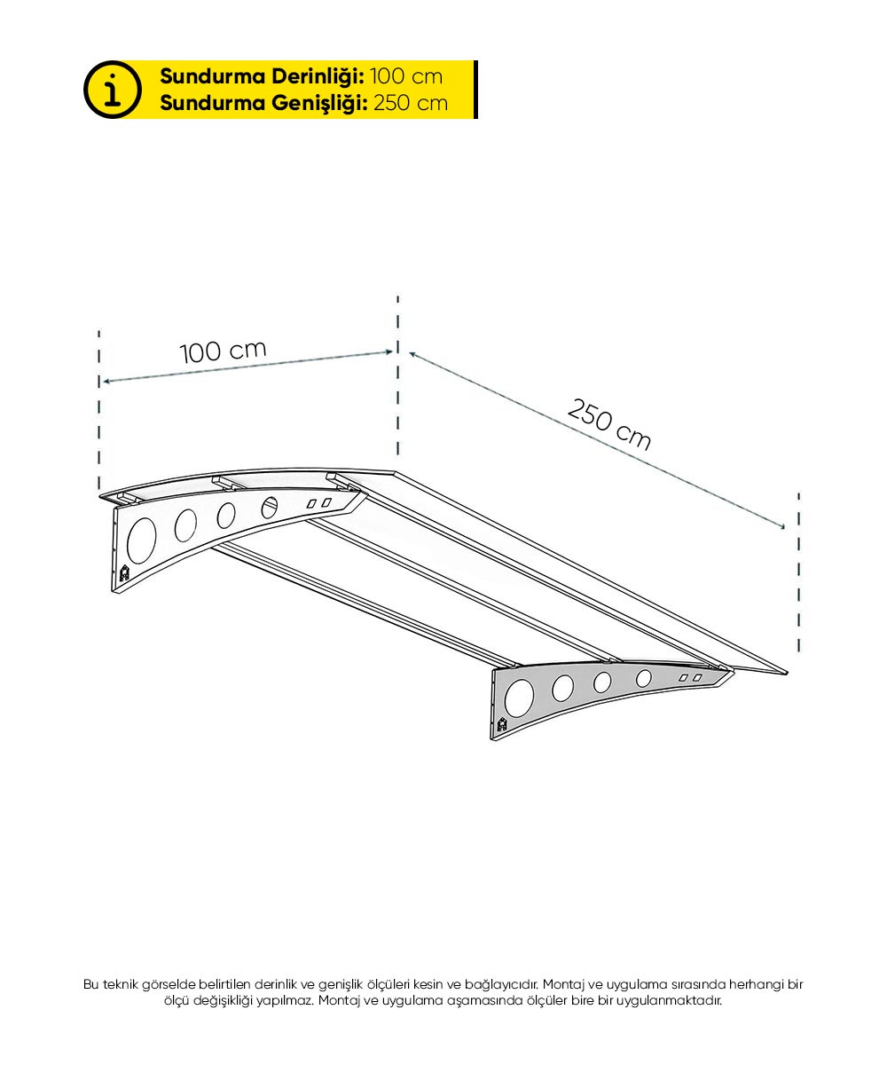 Metal Taşıyıcılı Kapı Üstü Sundurma – Modern Serisi (250 cm x 100 cm)