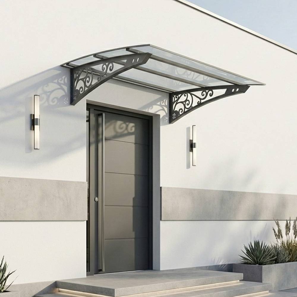 Kapı Önü Polikarbon Sundurma – Ferforje Serisi (125 cm x 100 cm)