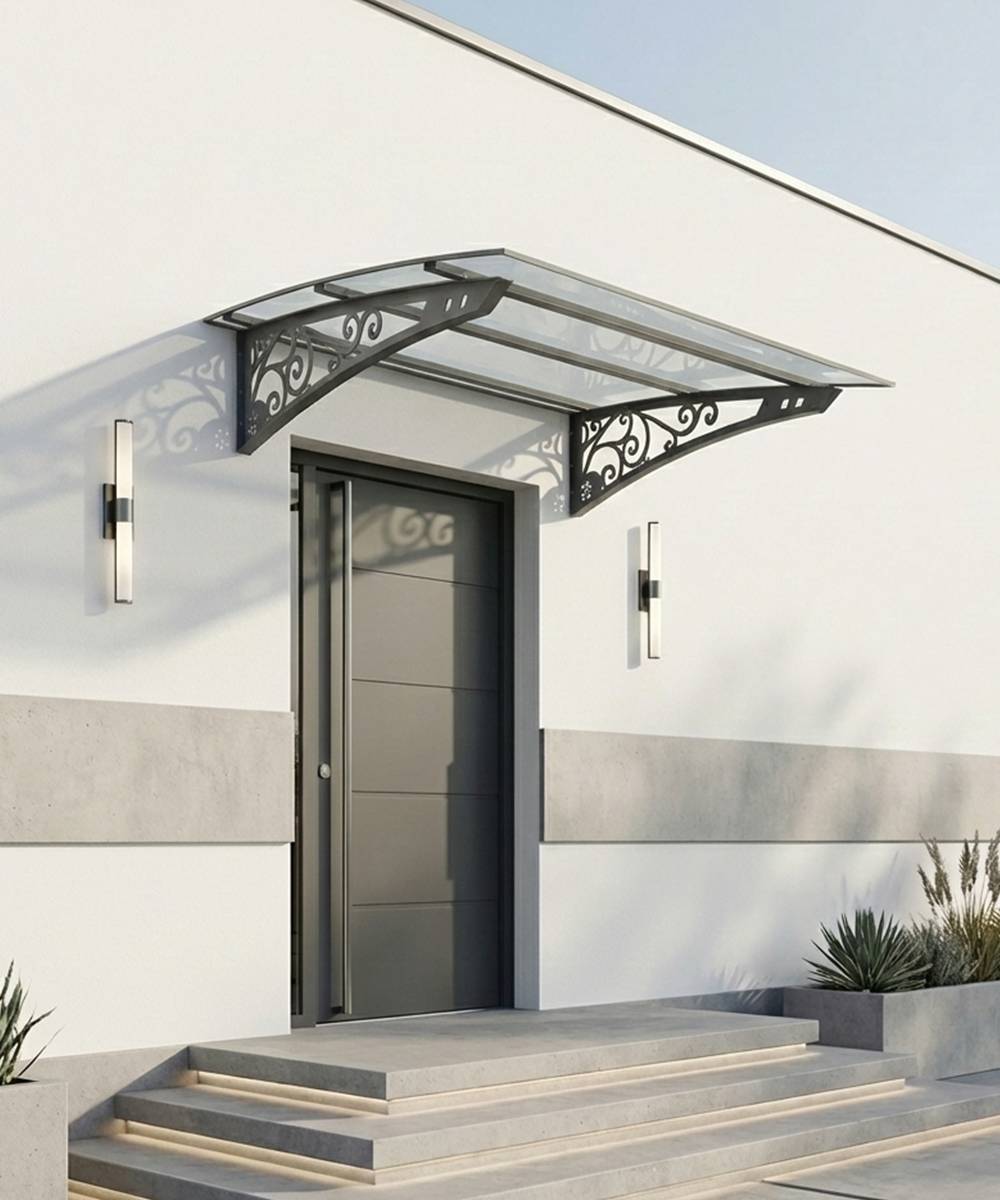 Kapı Önü Polikarbon Sundurma – Ferforje Serisi (275 cm x 100 cm)